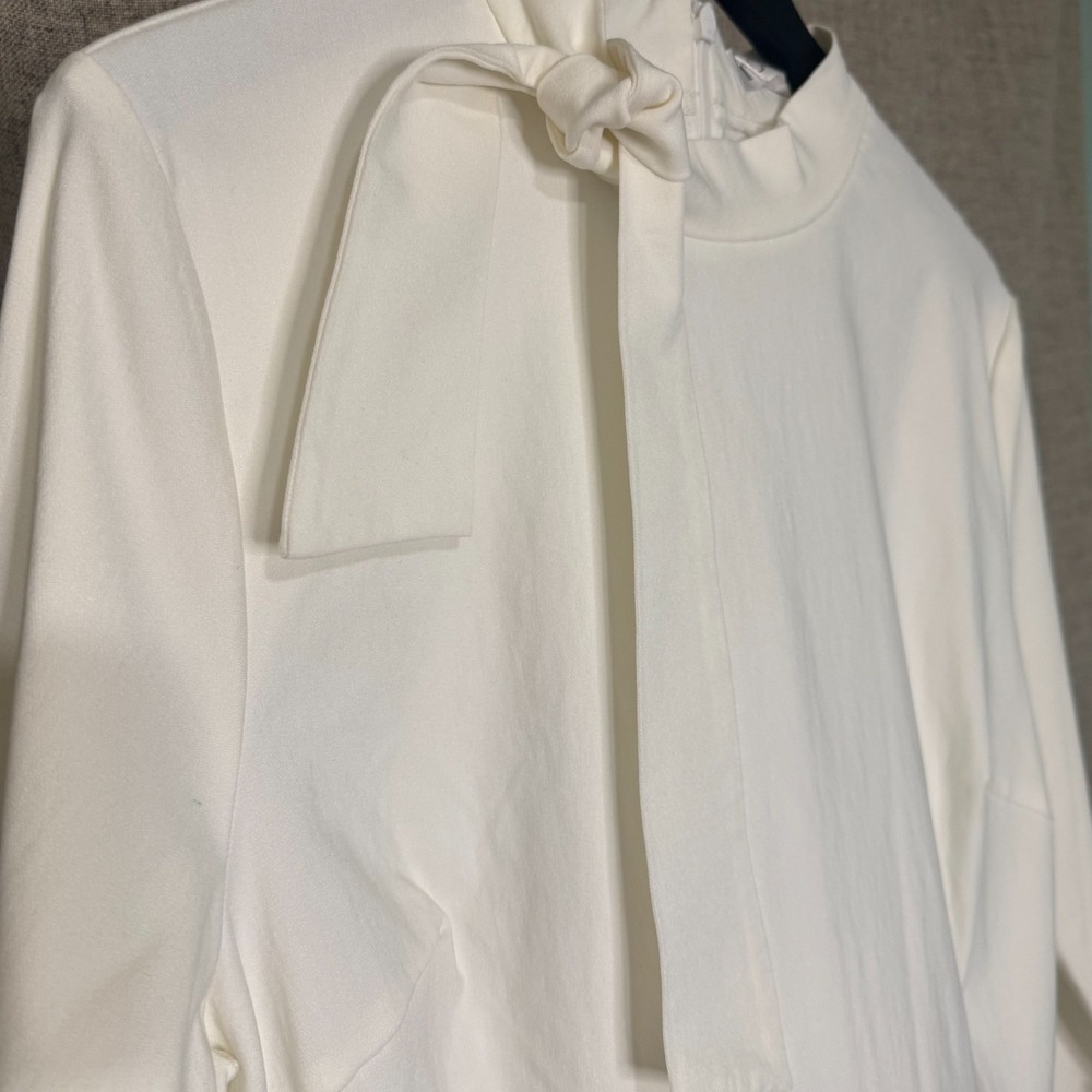White Mock Neck Sheath Dress w Pockets Bow Detail‎ XXL NWT - Picture 10 of 13